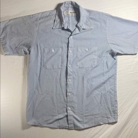 Wear Guard Other - Vintage Men's Light Blue Striped Short Sleeve Button-Down Shirt
